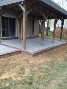 Concrete Patio with Stone Face and Brick Borders in Dale City, VA - Wright's Concrete