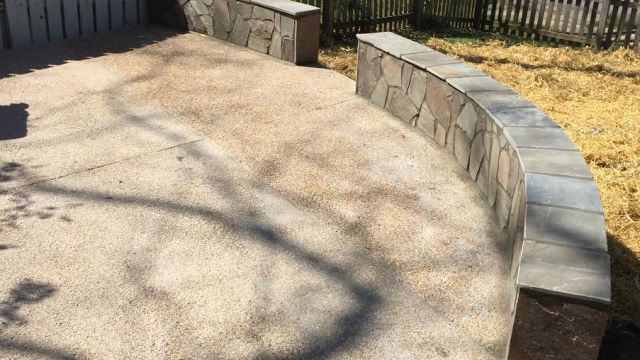 Block Wall and Exposed Aggregate Patio with Concrete Driveway in Vienna, VA - Wright's Concrete