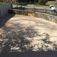 Block Wall and Exposed Aggregate Patio with Concrete Driveway in Vienna, VA - Wright's Concrete